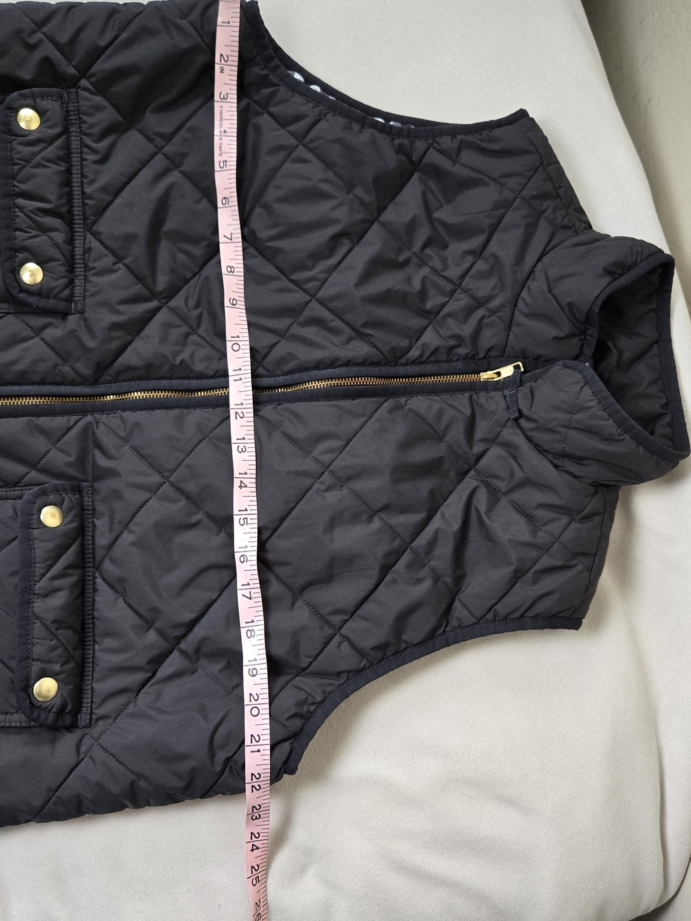 J.Crew Factory Womens Black Quilted Vest Gingham Lined Gold Hardware XL - Picture 14 of 15